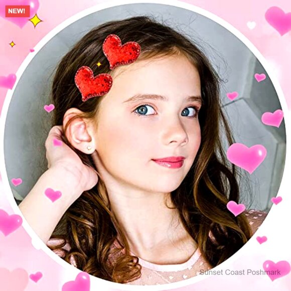 Glitter Sequin Heart Hair Clips Set of 9 Valentine's Day Party Accessories - Picture 4 of 7